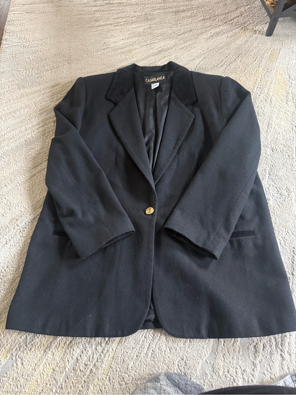 Vintage Casablanca 100% Wool black Blazer Classy Single Breasted Jacket 18